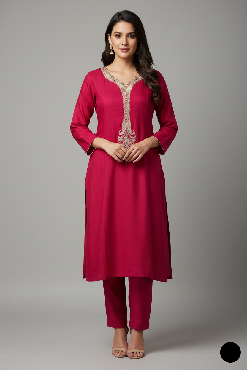 Lawn A-Line shirt shocking pink - Pakistani women's casual summer outfit with cotton trouser and lawn dupatta front view