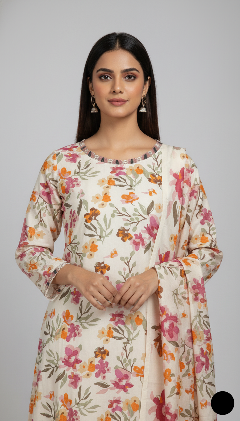 Pakistani women's lawn A-Line printed casual shirt side view