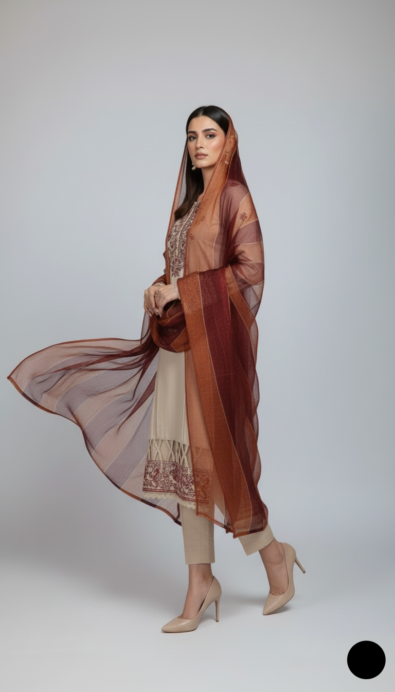 Pakistani women's skin lawn A-Line casual shirt detail view