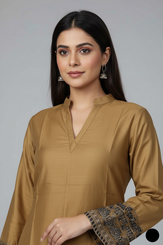 Light brown lawn Pakistani women's A-Line casual shirt side view