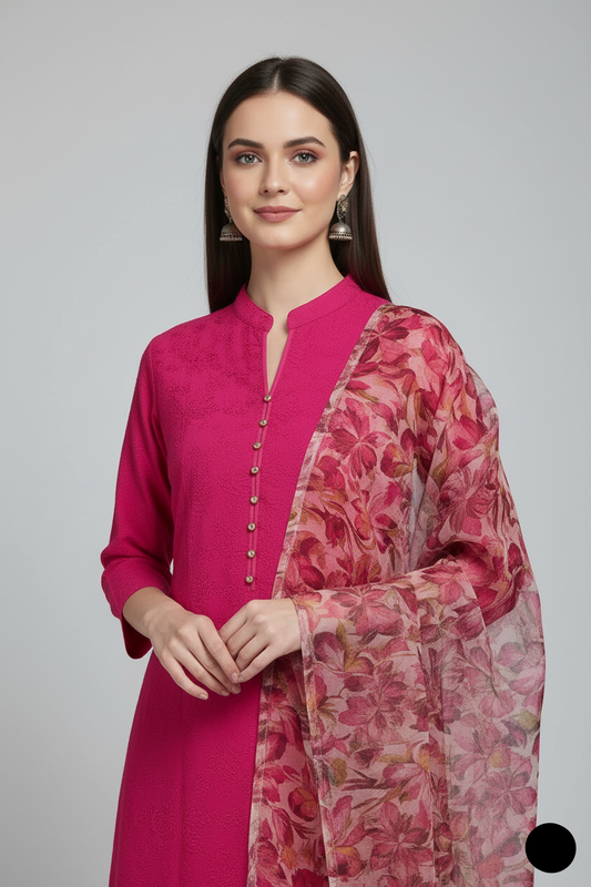 Shocking pink lawn Pakistani women's A-Line casual shirt side view