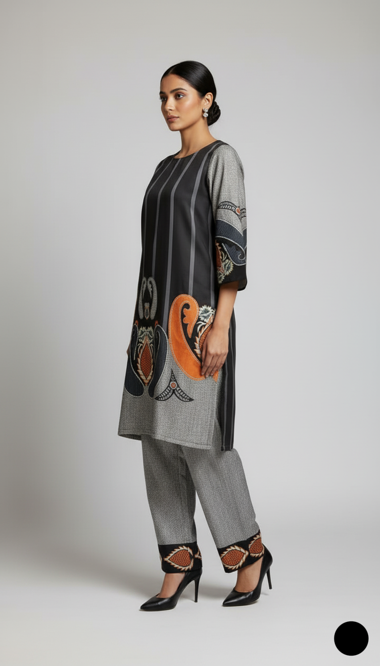 Pakistani women's lawn 2-piece printed casual suit back view