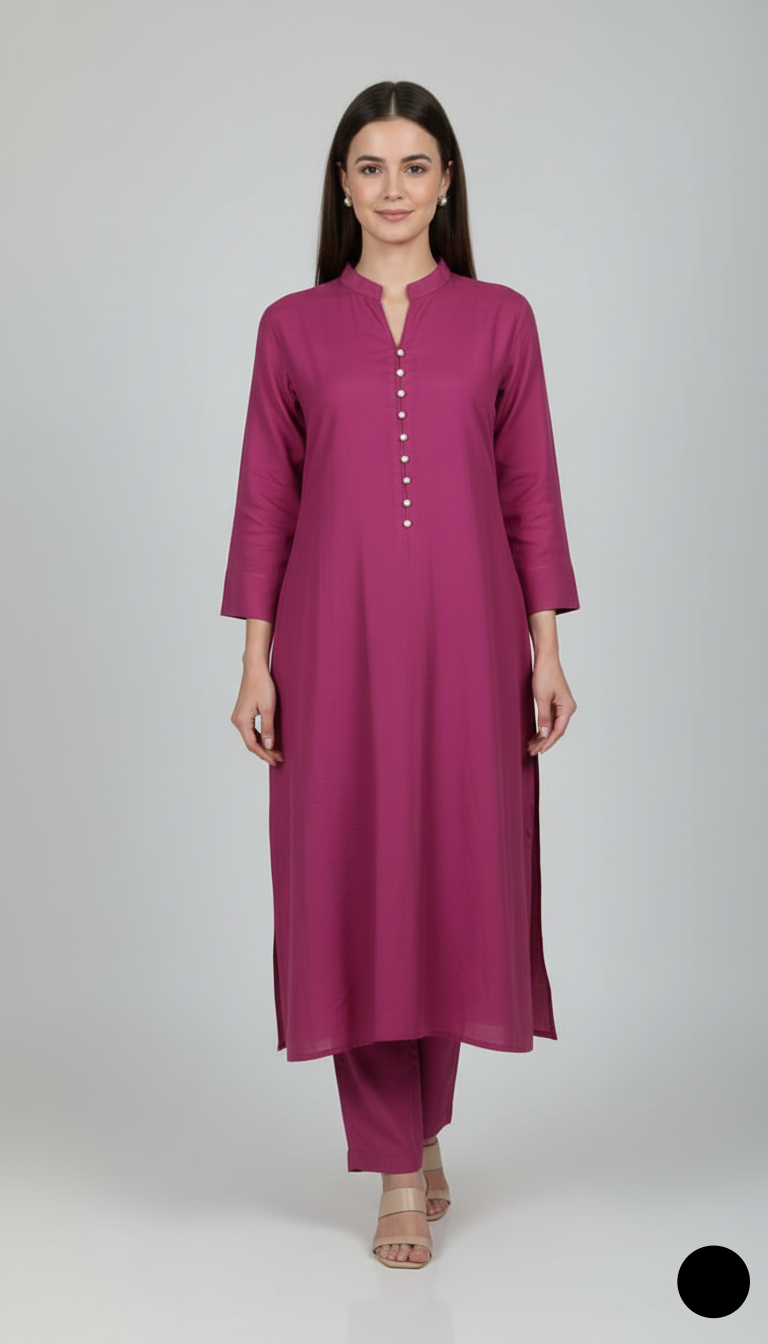 Lawn 2-piece magenta - Pakistani women's casual summer outfit with cotton trouser and lawn dupatta front view