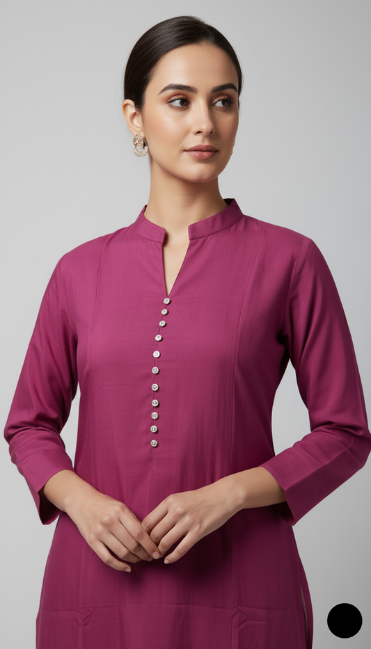 Shocking pink khaddar Pakistani women's 2-piece casual winter suit back view