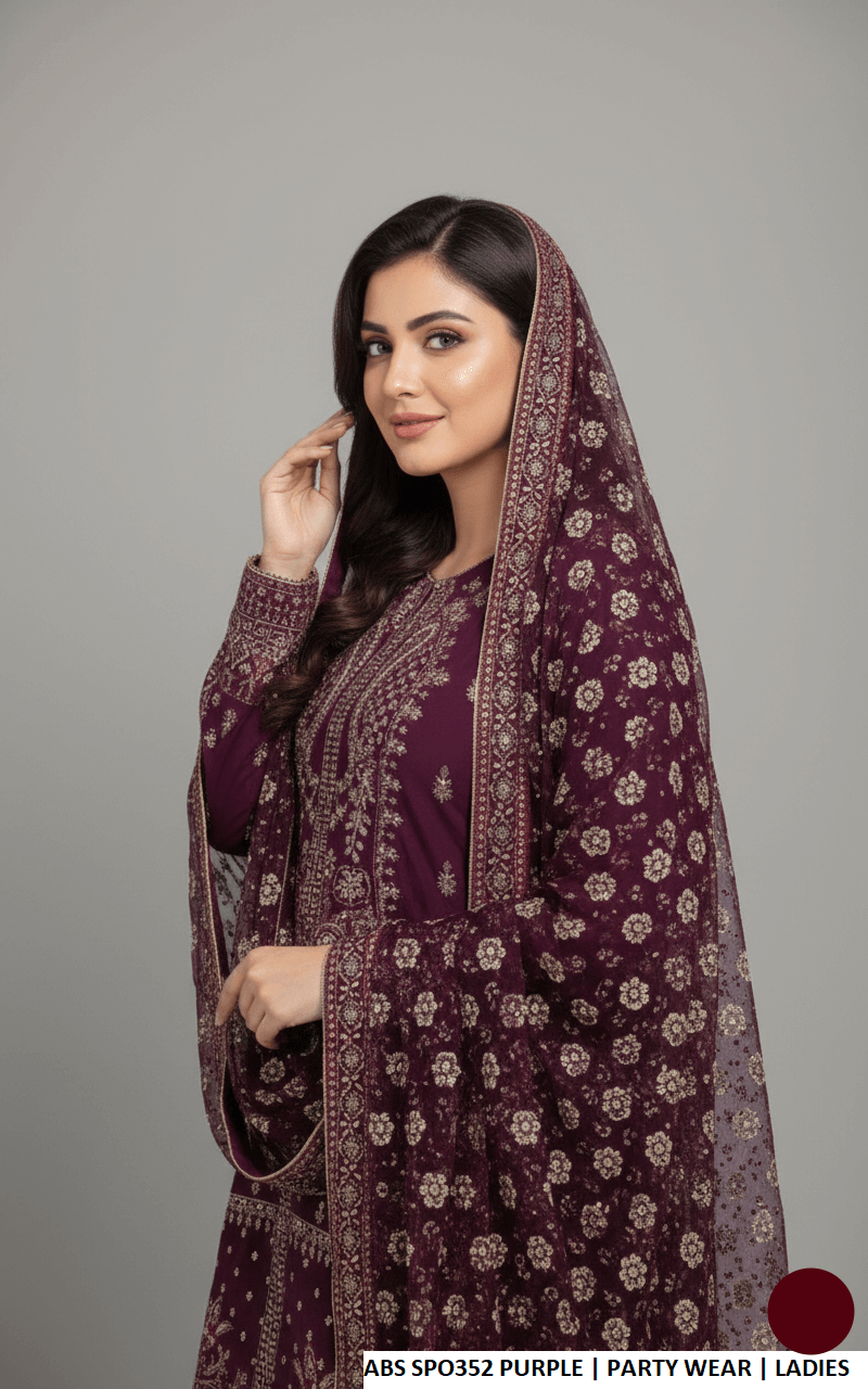 Pakistani women's purple chiffon straight shirt gharara back view