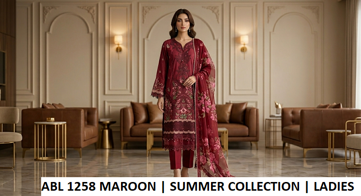 ABL 1258 MAROON - Maroon Cotton Straight 3-Piece Women's Pakistani Suit