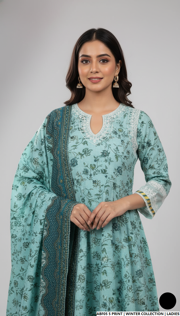 Pakistani women's khaddar printed 2-piece casual winter suit back view