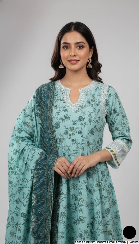 Pakistani women's khaddar printed 2-piece casual winter suit back view