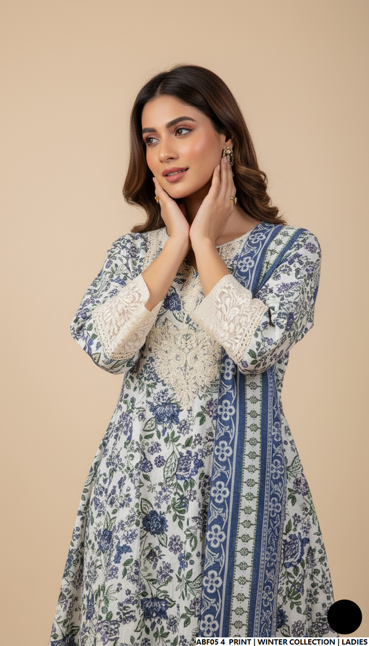 Pakistani women's khaddar printed 2-piece casual winter suit back view