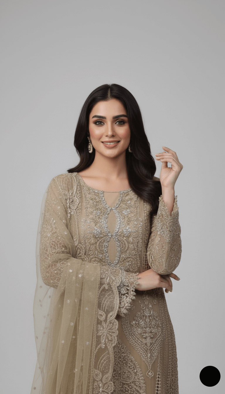 Pakistani women's chiffon straight shirt with plazo side view