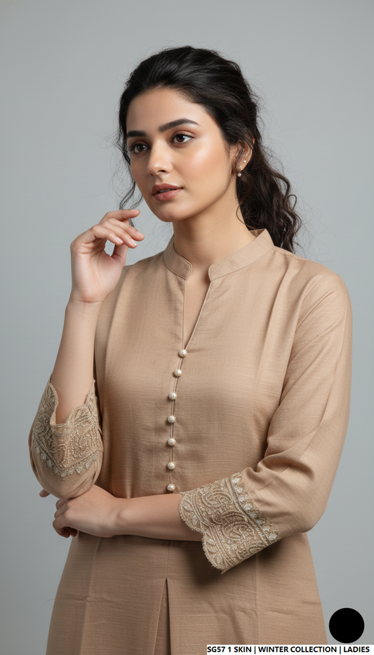 Skin lawn Pakistani women's 2-piece casual summer suit side view