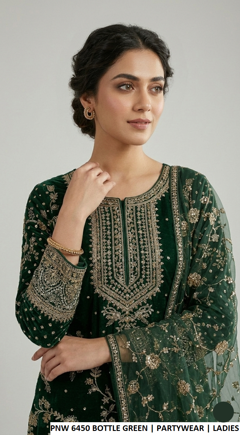 Bottle green chiffon Pakistani women's straight shirt with plazo side view