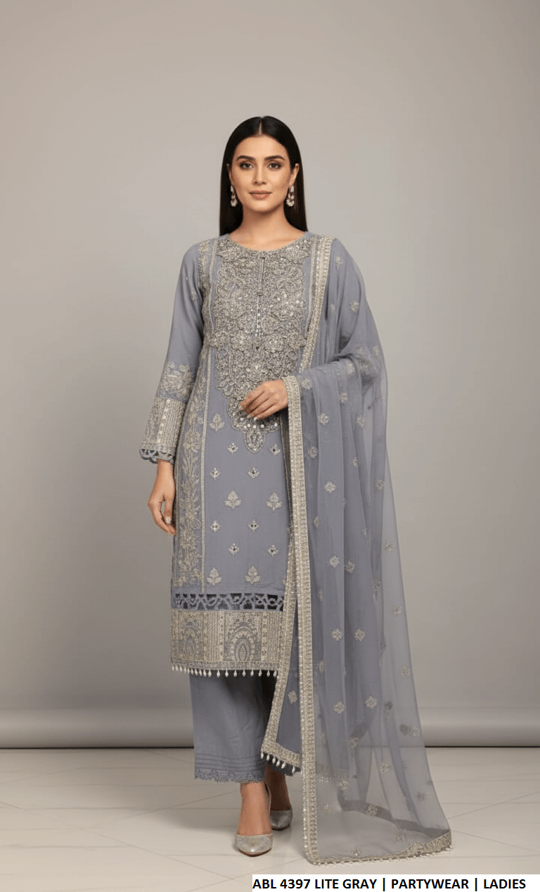 Pakistani women's light grey chiffon straight shirt back view
