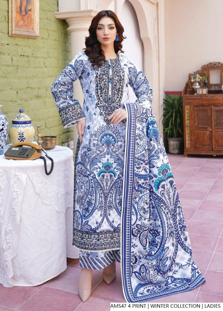 Lawn A-Line printed shirt - Pakistani women's casual summer outfit with cotton trouser and lawn dupatta front view