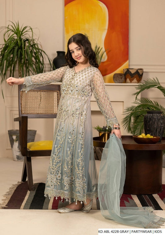 Gray Pakistani girls chiffon frock side view