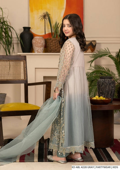 Pakistani girls gray chiffon frock back view