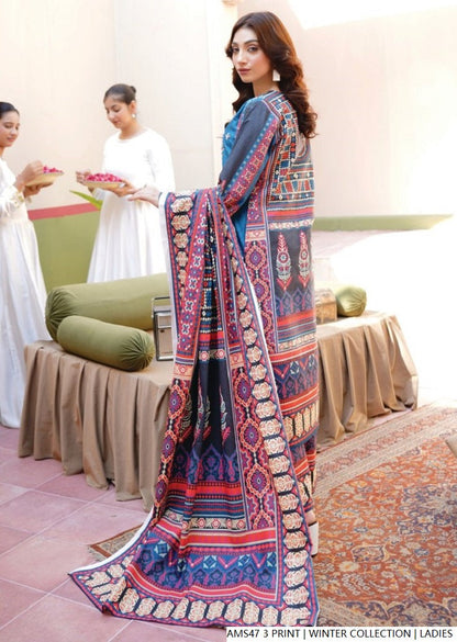 Pakistani women's lawn A-Line printed casual outfit back view