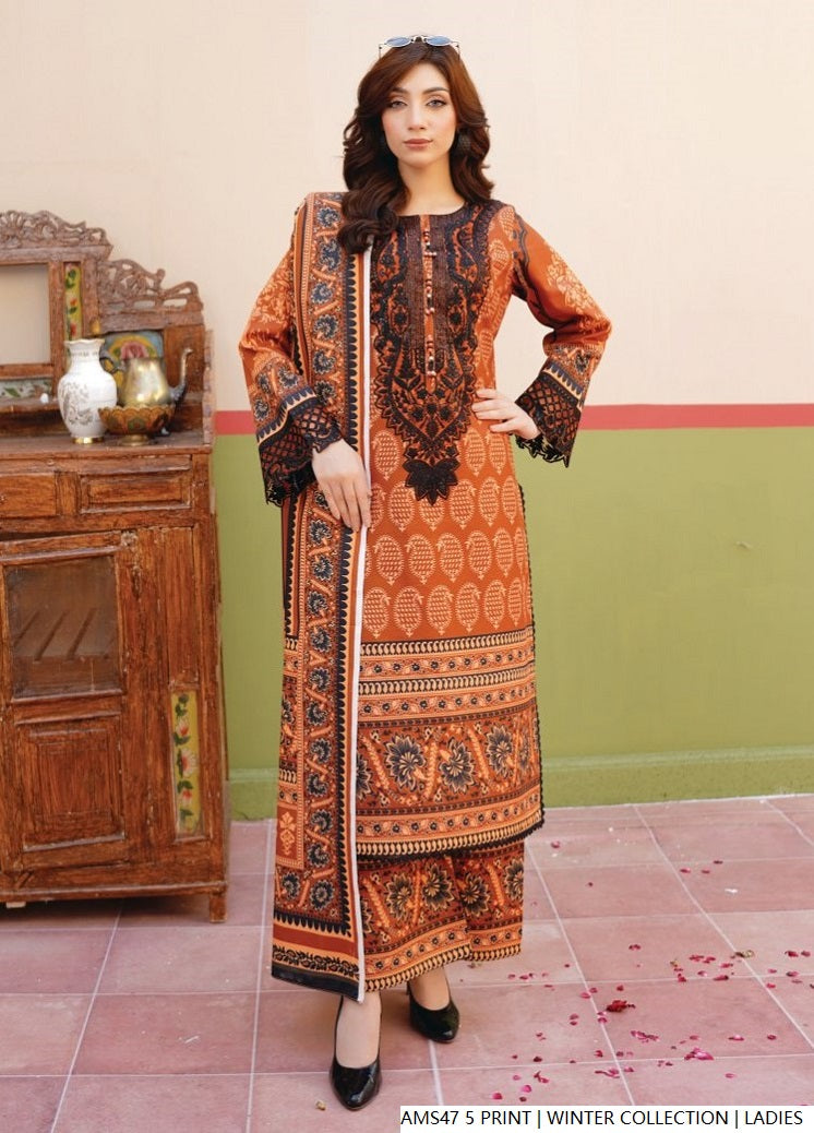 Lawn A-Line printed shirt - Pakistani women's casual summer outfit with cotton trouser and lawn dupatta front view