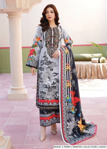 Lawn A-Line printed shirt - Pakistani women's casual summer outfit with cotton trouser and lawn dupatta front view