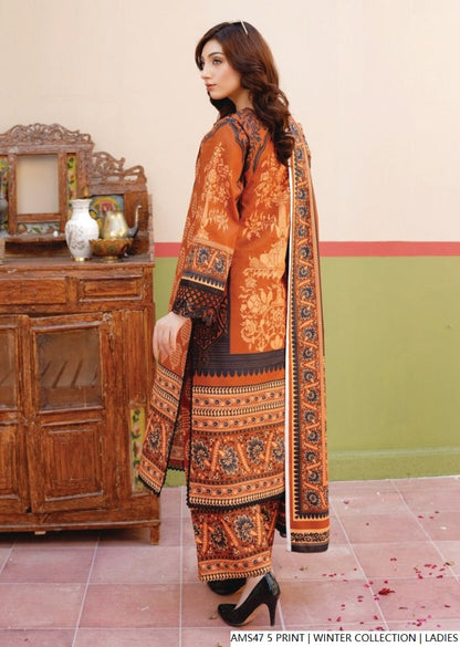 Pakistani women's lawn A-Line printed casual outfit back view