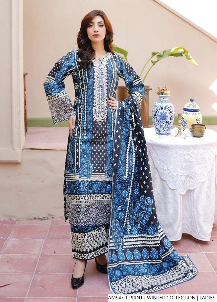 Lawn A-Line printed shirt - Pakistani women's casual summer outfit with cotton trouser and lawn dupatta front view