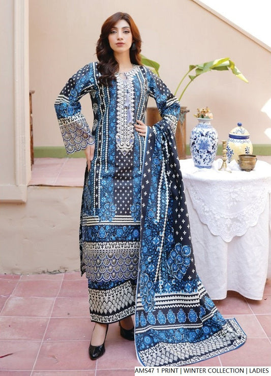 Lawn A-Line printed shirt - Pakistani women's casual summer outfit with cotton trouser and lawn dupatta front view