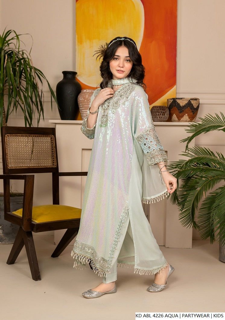 Pakistani girls aqua chiffon frock back view
