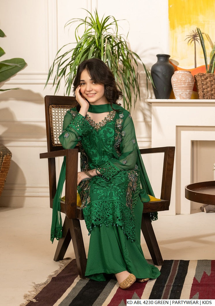 Pakistani girls green chiffon frock back view