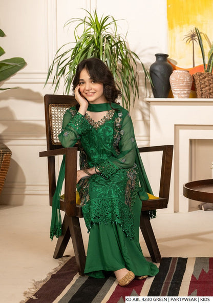 Pakistani girls green chiffon frock back view