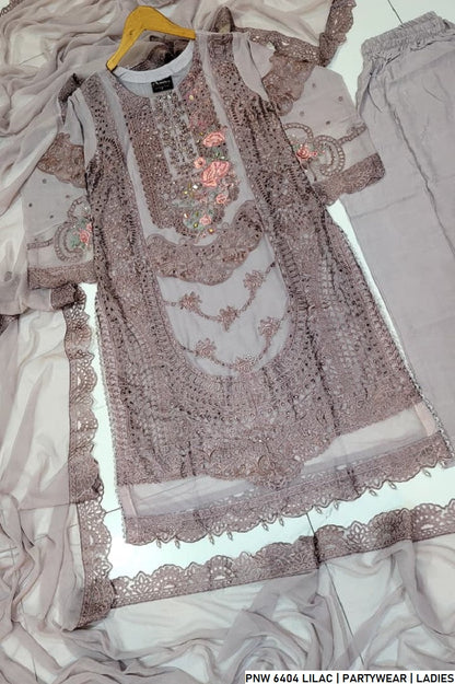 Pakistani women's lilac chiffon straight shirt plazo full view