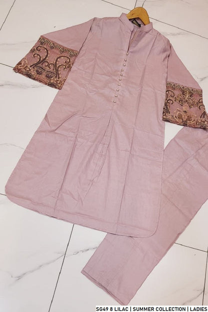 Pakistani women's lilac lawn A-Line casual shirt full view