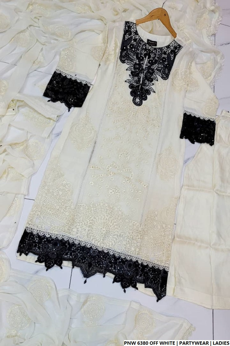 Pakistani women's off white chiffon straight shirt plazo back view