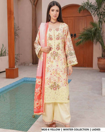 Lawn A-Line shirt yellow - Pakistani women's casual summer outfit with cotton trouser and lawn dupatta front view