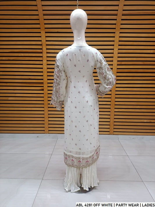 Off white organza Pakistani women's A-Line shirt back view