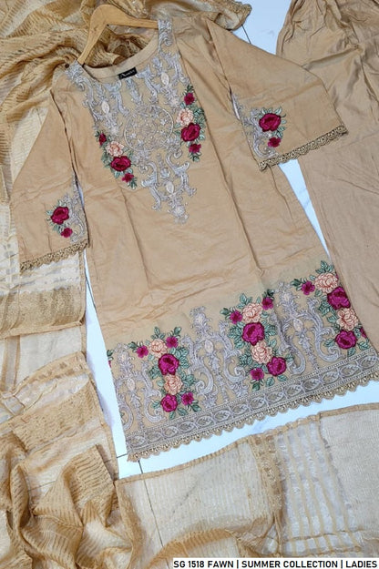 Pakistani women's fawn lawn A-Line casual shirt full view