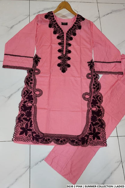Pakistani women's pink lawn A-Line casual shirt detail view