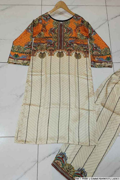 Pakistani women's lawn 2-piece printed casual suit side view