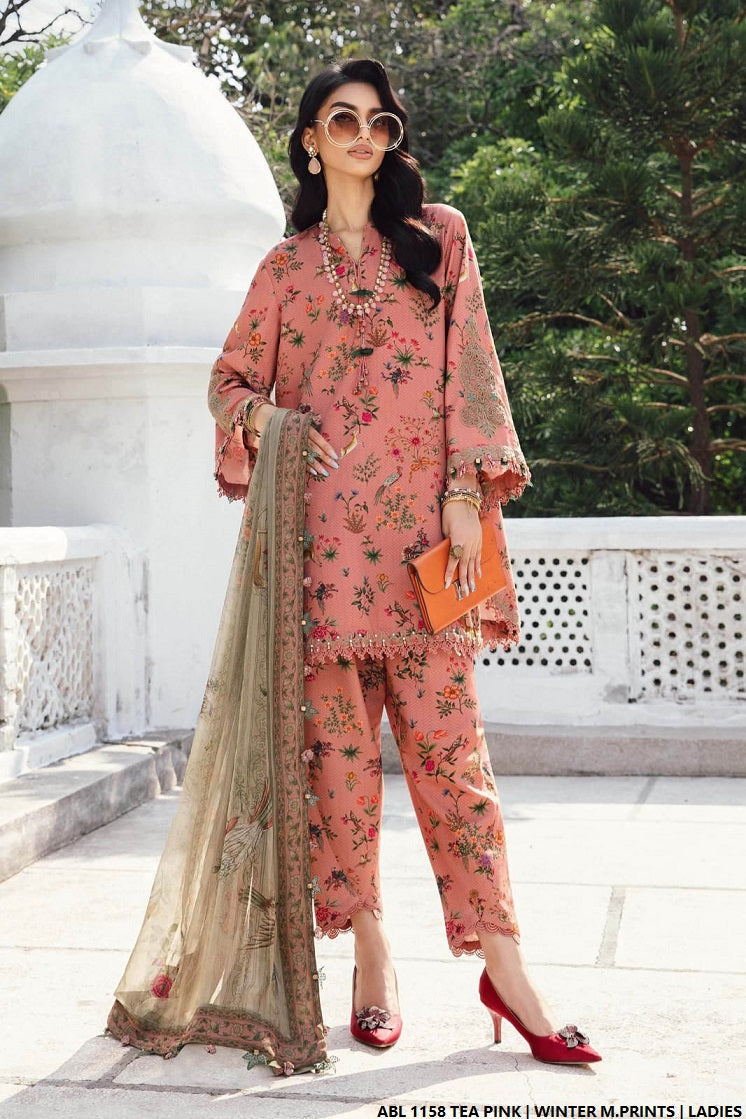 Printed lawn straight shirt - Pakistani women's casual summer outfit with lawn trouser and digital print dupatta front view