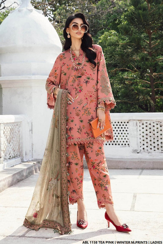 Printed lawn straight shirt - Pakistani women's casual summer outfit with lawn trouser and digital print dupatta front view