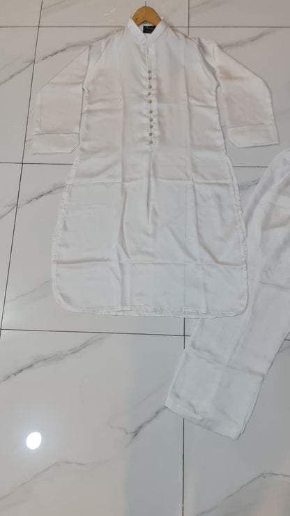 Pakistani women's white lawn 2-piece casual summer suit back view