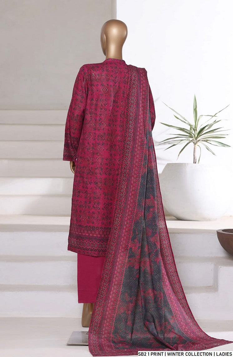 Pakistani women's lawn A-Line printed casual outfit back view