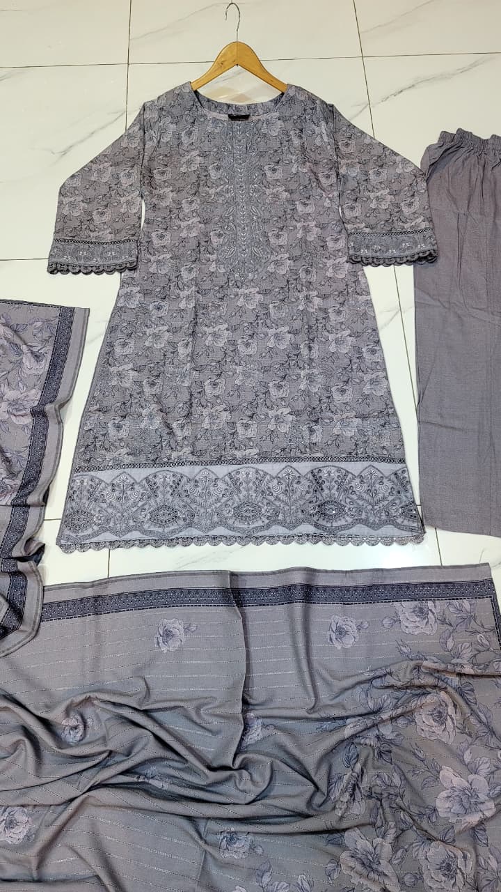 Pakistani women's lawn A-Line printed casual outfit back view