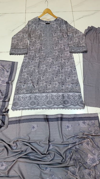 Pakistani women's lawn A-Line printed casual outfit back view
