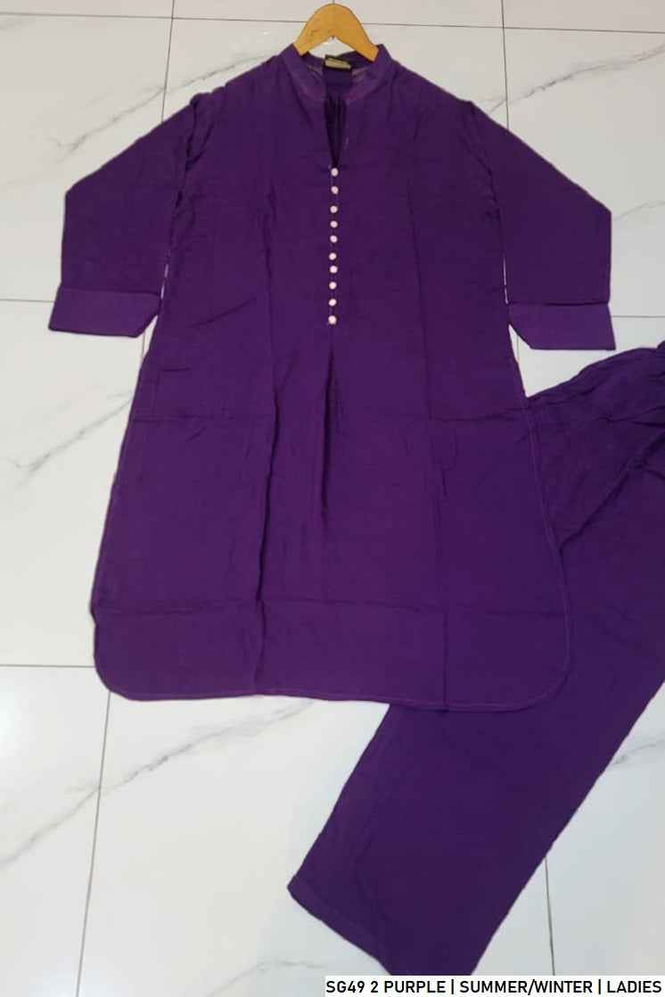 Purple lawn Pakistani women's A-Line casual shirt side view