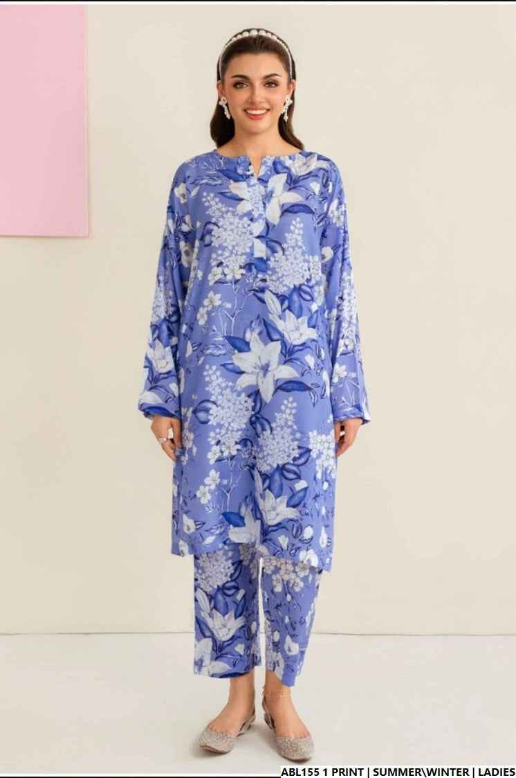 Pakistani women's lawn 2-piece printed casual suit side view