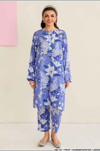 Pakistani women's lawn 2-piece printed casual suit side view