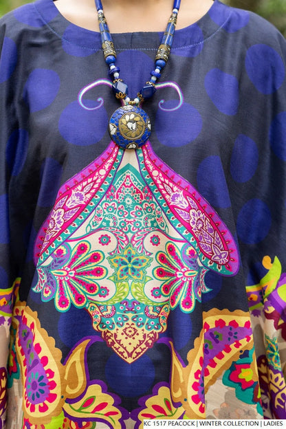 Peacock blue silk Pakistani women's 2-piece formal suit side view