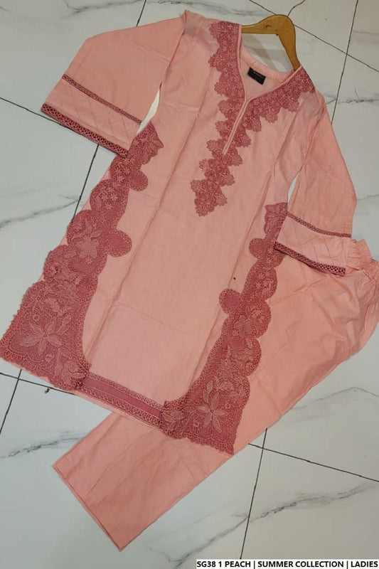 Peach lawn Pakistani women's A-Line casual shirt side view