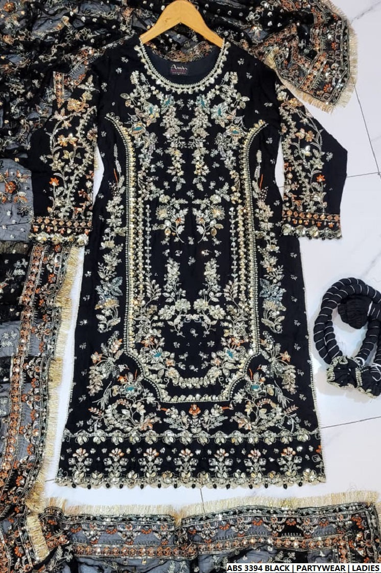 Pakistani women's black organza straight shirt detail view