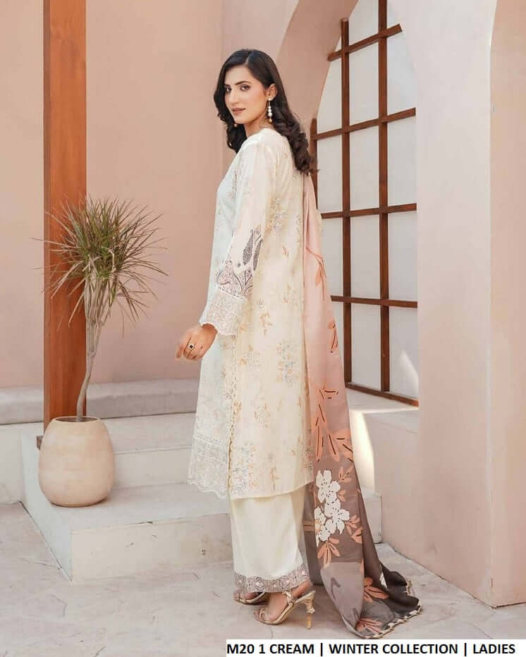 Cream lawn Pakistani women's A-Line casual shirt side view